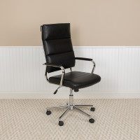 Flash Furniture BT-20595H-2-BK-GG High Back Black LeatherSoft Contemporary Panel Executive Swivel Office Chair